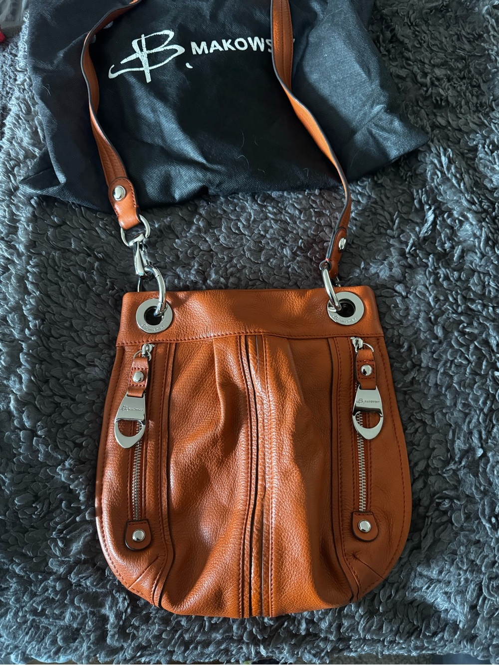 b. makowsky Orange Pebbled Leather Crossbody Bag